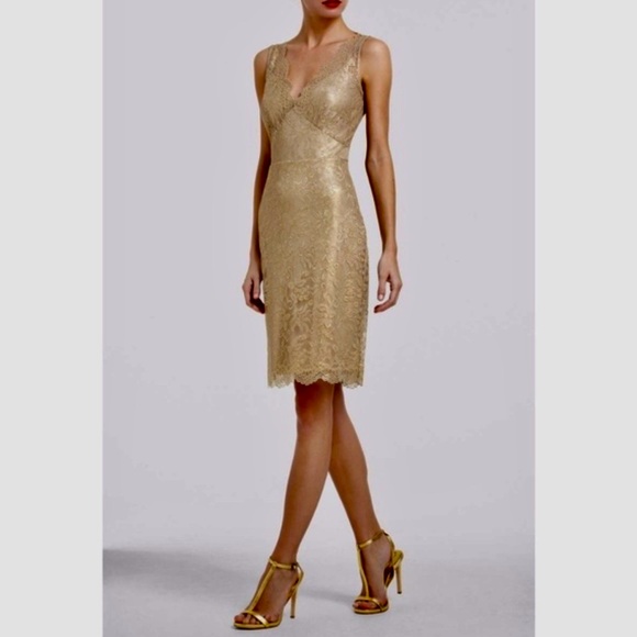 BCBG Max Azria Champagne Gold Lace Dress size 12-NWT - Picture 3 of 13